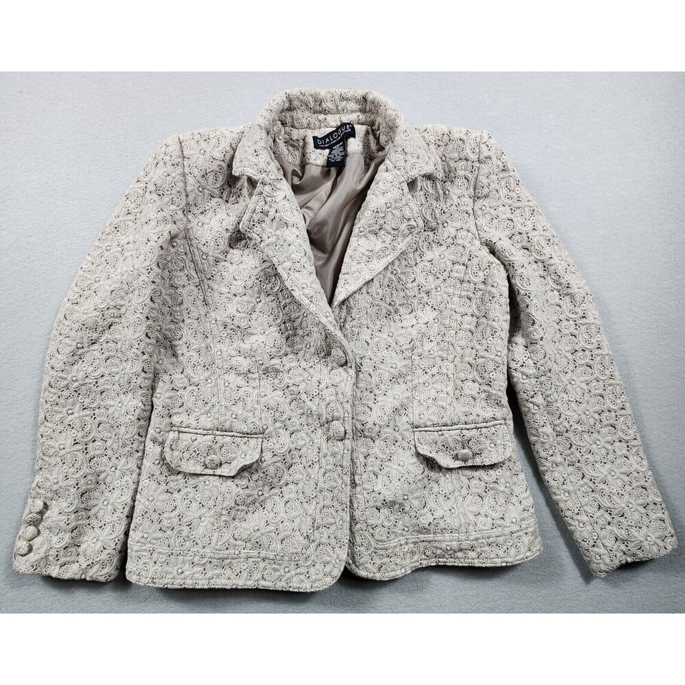 Dialogue Embroidery Formal Suit Jacket Two Button Blazer Womens Medium